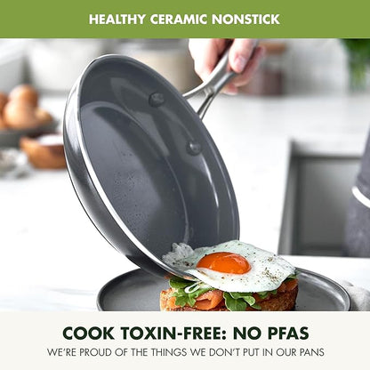 GreenPan 17 Piece Nonstick Swift Cookware Set, Ceramic PFAS-Free Pots & Pans with Lids, Dishwasher & Oven/Broiler Safe to 600F, Kitchen Cooking Set, Sauce, Saute, Stock, Griddle, Frying Pans, Gray - Image 2