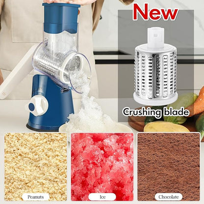 Ourokhome Rotary Cheese Grater Hand Crank, Kitchen Shredder Speed Mandolin Slicer Ice Shaver with Handle and Drum Blades for Cheese, Vegetable, Nuts, Chocolate, Potato, Carrot, 5 Blades, Dark Blue - Image 4