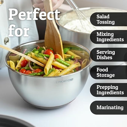 Priority Chef Stainless Steel Mixing Bowls with Lids Set, Metal Nesting Bowls with Airtight Lids, Graters, Non-Slip Base & Measurement Marks, Includes Utensil Set for Prep, Baking & Storage, Grey - Image 9