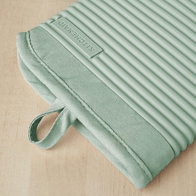 KITCHENAID Ribbed Soft Silicone Oven Mitt 2-Pack Set, 7.5"x13", Pistachio - Image 3