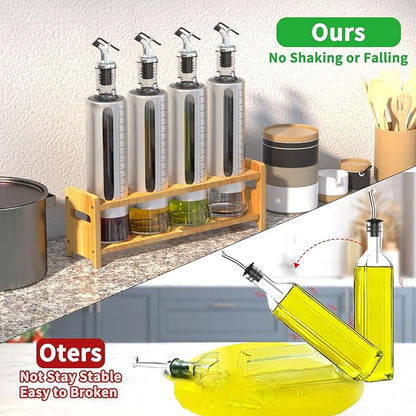 SINYWAY Oil Dispenser Bottle, 4 Pack Glass Olive Oil Dispenser Bottle with Shelf, 17oz/500 ml Oil and Vinegar Dispenser Set Wrapped in Stainless Steel Shell with Pourers, Funnel & Pen and Tags - Image 4