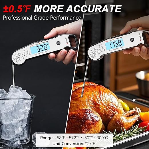 Atogou Meat Thermometer, Professional Food Thermometer, <1 Sec Instant Read, ±0.5℉ Accuracy, Thermocouple Sensor, Waterproof Digital Thermometer for Cooking, BBQ, Grill, Him Dad Birthday Gifts, Silver - Image 4
