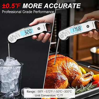 Atogou Meat Thermometer, Professional Food Thermometer, <1 Sec Instant Read, ±0.5℉ Accuracy, Thermocouple Sensor, Waterproof Digital Thermometer for Cooking, BBQ, Grill, Him Dad Birthday Gifts, Silver - Image 4