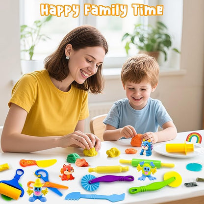 Dough Play Tools for Kids,35pcs Clay Tools Play Accessories with Cutters, Roller, Rolling Pins, Safety Scissors, Plastic Knife, Dough Body Part