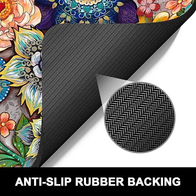 Rnivvi Dish Drying Mat for Kitchen Counter, 16 x 18" Cute Flower Theme Absorbent Heat Resistant Drying Pad with Non-slip Rubber, Coffee Bar Mats for Coffee Machine Dish Rack, Mandala Floral - Image 5