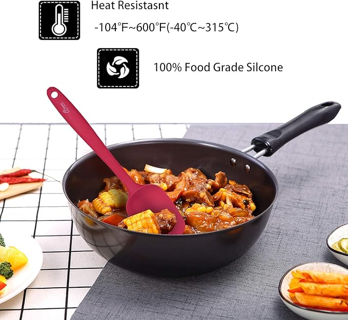 HOTEC Heat Resistant 600℉ BPA-Free Silicone Rubber Spatula Set, Kithchen Cooking Spatulas, Baking, Mixing, for Non Stick Cookware, Dishwasher Safe, Red Set of 5 - Image 4