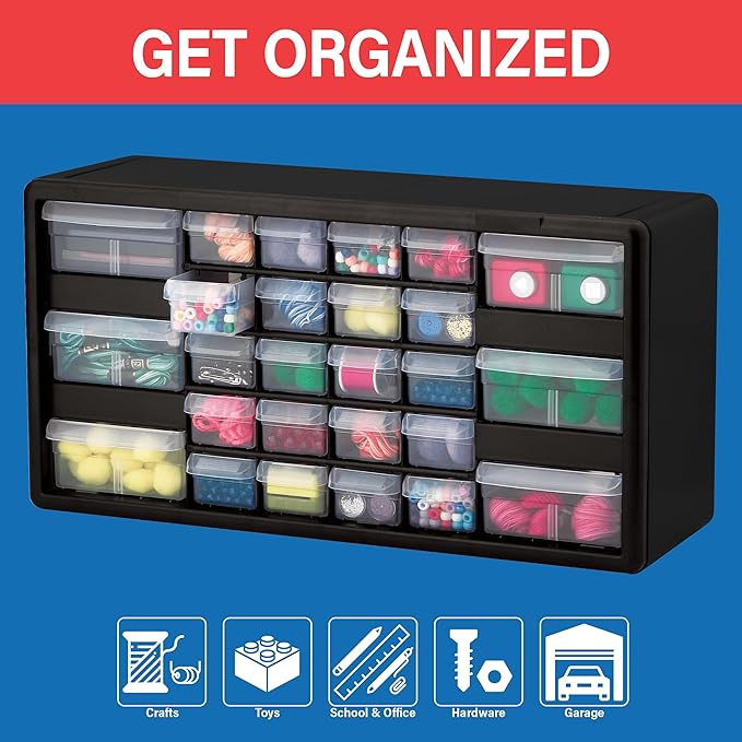 Akro-Mils 26-Drawer Plastic Drawer Storage Cabinet for Garage Organization, Bead Organizer, Building Bricks Storage, Teacher Toolbox, Makeup Organizer, 20" W x 6" D x 10" H, 10126 Black - Image 4