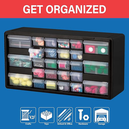Akro-Mils 26-Drawer Plastic Drawer Storage Cabinet for Garage Organization, Bead Organizer, Building Bricks Storage, Teacher Toolbox, Makeup Organizer, 20" W x 6" D x 10" H, 10126 Black - Image 4