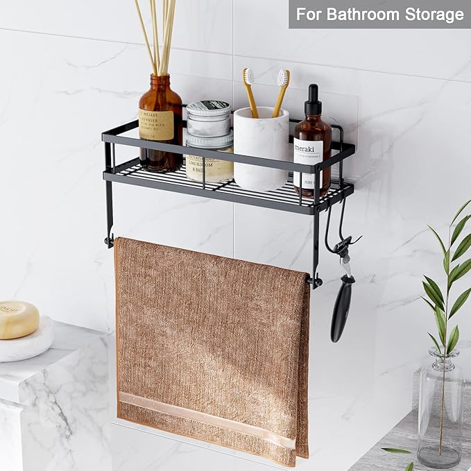 ESOW Paper Towel Holder with Shelf Storage, Adhesive Wall Mount 2-in-1 Basket Organizer for Kitchen & Bathroom, Durable Metal Wire Design, Stainless Steel 304 Matte Black Finish - Image 3