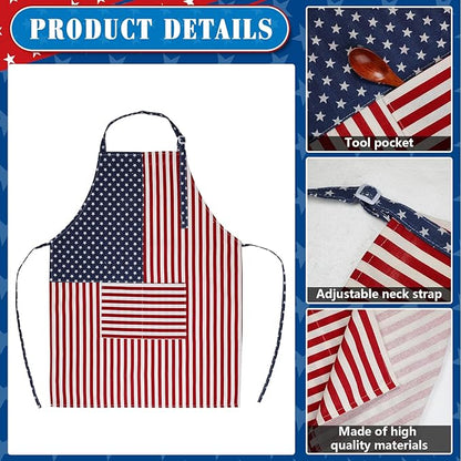 SATINIOR USA 4th of July Flag Kitchen Chef Hat Adjustable Apron 250th Independence Day Apron Patriotic Aprons for Men Women