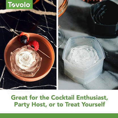 Tovolo Rose Ice Cube Mold Pack of 2 Large Craft Ice Molds for Cocktails Mimosas Whiskey Bourbon, Easy Fill No Leak Silicone 3D Rose Shape Ice Cube Romantic Gift for Adults Dishwasher Safe BPA Free - Image 4