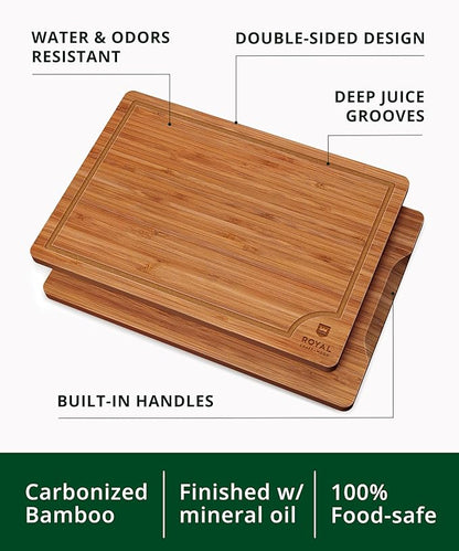 ROYAL CRAFT WOOD Wooden Cutting Boards for Kitchen Meal Prep & Serving - Bamboo Wood Serving Board Set with Deep Juice Groove Side Handles - Charcuterie & Chopping Butcher Block for Meat - Image 3
