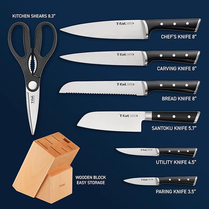 T-fal 20 piece set of Signature Nonstick Cookware with Ice Force German Stainless Steel Kitchen Knife Set and Wood Block - Image 3