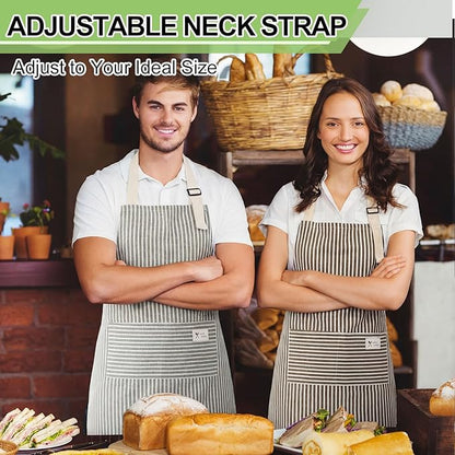 Janmercy 24 Pcs Aprons for Women Men with 2 Pockets Linen Cooking Kitchen Apron Adjustable Bib Chef Apron Bulk Aprons Unisex