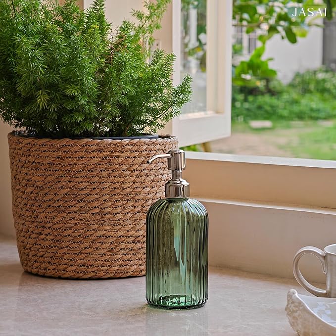JASAI 18Oz Green Soap Dispenser with Rust Proof Pump, Refillable Bathroom Soap Dispenser with Thick Glass, Kitchen soap Dispenser for Dish soap, Hand Soap, Lotion, Body Wash. - Image 5