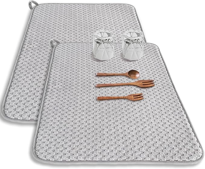 2 Pack Microfiber Dish Drying Mat,24*17 inch Absorbent Dish Drainer Kitchen Counter,Large Size Dish Drying Pad for Countertops,Sinks,Draining Racks(Gray) by Meirrnyyu
