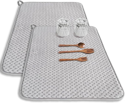 2 Pack Microfiber Dish Drying Mat,24*17 inch Absorbent Dish Drainer Kitchen Counter,Large Size Dish Drying Pad for Countertops,Sinks,Draining Racks(Gray) by Meirrnyyu