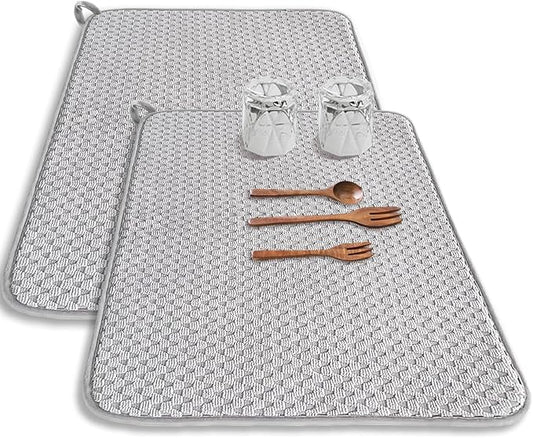 2 Pack Microfiber Dish Drying Mat,24*17 inch Absorbent Dish Drainer Kitchen Counter,Large Size Dish Drying Pad for Countertops,Sinks,Draining Racks(Gray) by Meirrnyyu