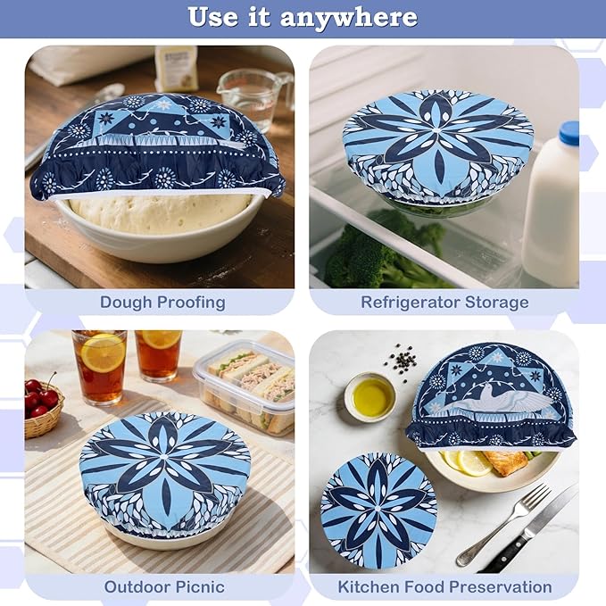 2 Large Reusable Beeswax Bowl Covers for Bread Proofing, 10/12 Inch Elastic Beeswax Wraps Cotton Cloth Sourdough Bowl Covers for Proofing Baskets, Mixer Bowls, Food Storage Containers