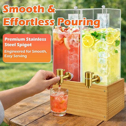 Beverage Dispenser with Stand, 4 Gallon Dual Drink Dispenser Stand, Large Drink Dispenser for Party, Wood Stand - Image 5
