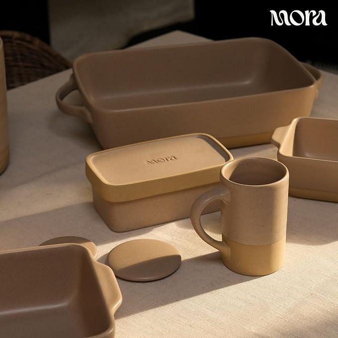 Mora Ceramic Baking Dish with Handles For Casserole, Lasagna, Gratin, Broiling, Roasting, and Baking. Large 9x13 in Pan, Extra Deep - Porcelain Serving Bakeware from Oven to Table. Freezer Safe - Mushroom - Image 7