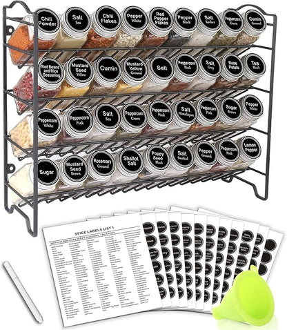 SWOMMOLY Spice Rack Organizer with 36 Empty Square Spice Jars, 396 Spice Labels with Chalk Marker and Funnel Complete Set, for Countertop, Cabinet or Wall Mount, Black by SWOMMOLY