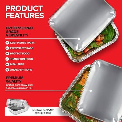Stock Your Home 9x13 Disposable Baking Pan Covers (25 Pack) Heavy-Duty Aluminum Cake Pans Lids, Sturdy, Sealable Covers for Food Containers, Leak-Free + Safe Transport & Storage For Catering - Image 3
