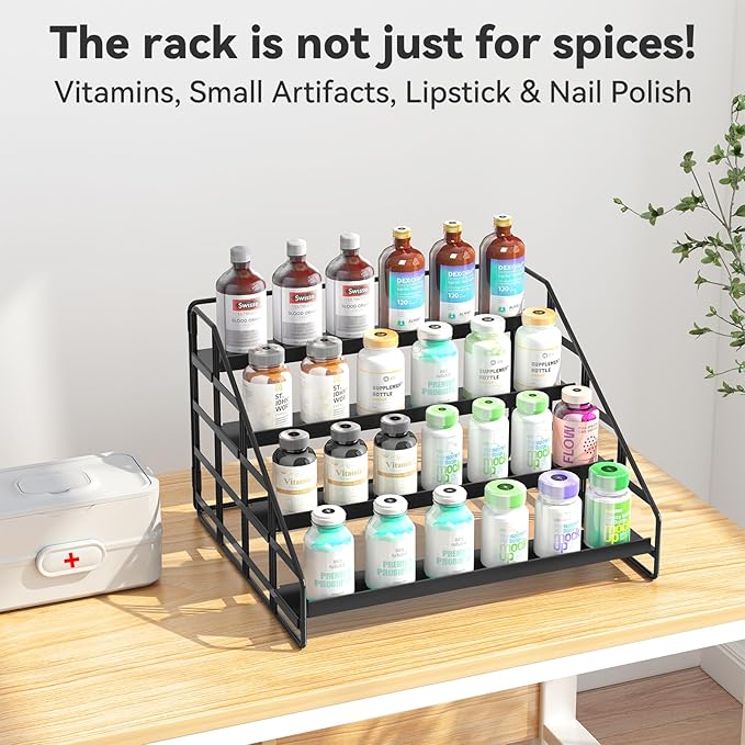 Bunoxea Spice Rack 4 Tier Kitchen Cabinet Organizer,Countertop Spice Rack,Tier Depth Adjustable Cabinet Shelf,Step Spice Organization Easy Visibility,Holds Seasoning and Condiments - Image 4
