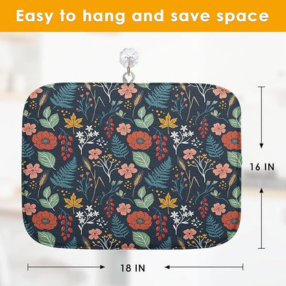Sanwarm Absorbent Dish Drying Mat, All Lace Colorful Flowers Ornaments Microfiber Pad for Kitchen Counter, Coffee Bar Decor, Heat Resistant and Reversible, 16" x 18"