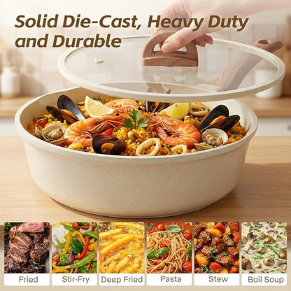 Ceramic Nonstick Frying Pan with Lid, 4.0 QT Sauté Pan Large Capacity Skillet, Non Stick Deep Frying Pan Induction Compatible White Granite Coating PFOA/PFAS Free Non-toxic Healthy Kitchen Cookware - Image 5