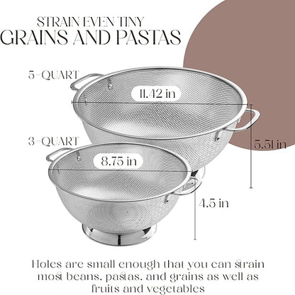 Bellemain Micro-perforated Stainless Steel Colander-Dishwasher Safe (3 QT and 5 QT) - Image 3