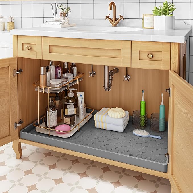 Jin&Bao Waterproof Under Sink Mat 37" x 22", Thick Silicone Mat Cabinet Protector for Kitchen and Bathroom, Shelf Liner, Home Organizer and Storage, Multipurpose Tray for Gadgets and Essentials - Image 5