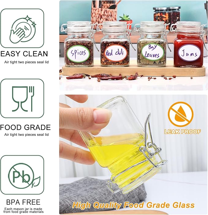 Small Glass Jars with Lids,4 oz Spice Jars with Labels,Small Glass Containers with Airtight Hinged Lid for Home Kitchen, Arts & Crafts Projects, Spices, Decoration, Snack Foods (5 Pack) - Image 4