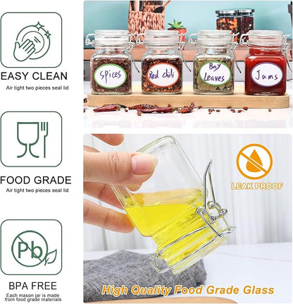 Small Glass Jars with Lids,4 oz Spice Jars with Labels,Small Glass Containers with Airtight Hinged Lid for Home Kitchen, Arts & Crafts Projects, Spices, Decoration, Snack Foods (5 Pack) - Image 4