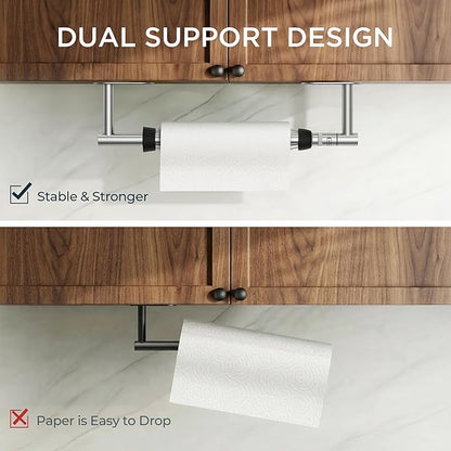 FORIOUS Paper Towel Holder Under Cabinet, One Hand Operable with Ratchet System for Easy Tear, Adhesive or Drill Wall Mount, SUS304 Commercial Paper Towel Holder for Kitchen Bathroom, Sliver - Image 4