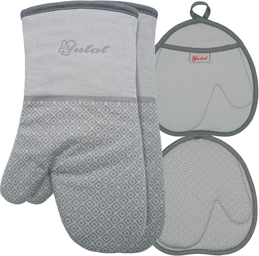Yutat Oven Mitts - Oven Mitts and Pot Holders Sets Made of Non-Slip Silicone & BPA-Free Silicone, High Heat Resistant 500 Degrees, Perfect for Kitchen Cooking Baking BBQ, 4Pcs Set, Light Grey by YUTAT