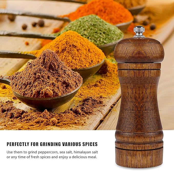 Pepper Grinder - 5 inch Pepper Mill Pepper Grinder Refillable Oak Salt and Pepper Grinder Set Sea Salt Grinder Ceramic Pepper Mill Grinder Adjustable (1 Pack)