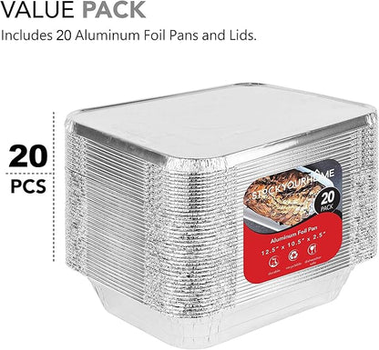 Stock Your Home Foil Pans with Lids - 9x13 Aluminum Pans with Covers - 20 Foil Pans and 20 Foil Lids - Disposable Food Containers Great for Baking, Cooking, Heating, Storing, Prepping Food Silver - Image 3