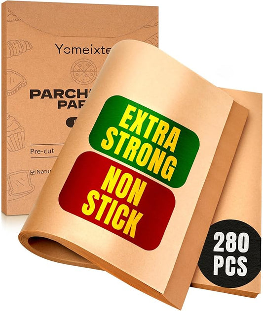 280 Parchment Paper Sheets 9x13"| Precut Unbleached Baking Paper for Oven, Air Fryer, and Cookie Sheet | Non-Stick, Greaseproof, Food Grade, Natural Brown, Eco-Friendly, Baking Supplies for Cooking by Yomeixte