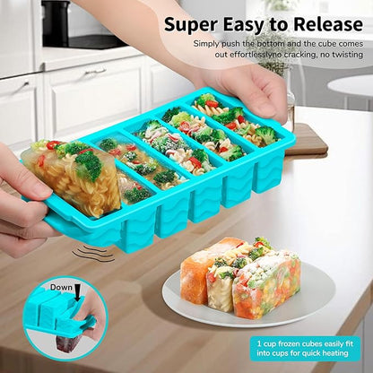 2-Pack Silicone Freezer Trays with Lid, 2 Large 2-Cup(500ml) & 6 Small 1/2-Cup(125ml) Soup Freezer Container Molds, Ice Cube Tray For Meal Prep & Freezing Soup, Stews, Sauces, Oven & Dishwasher-Safe - Image 5