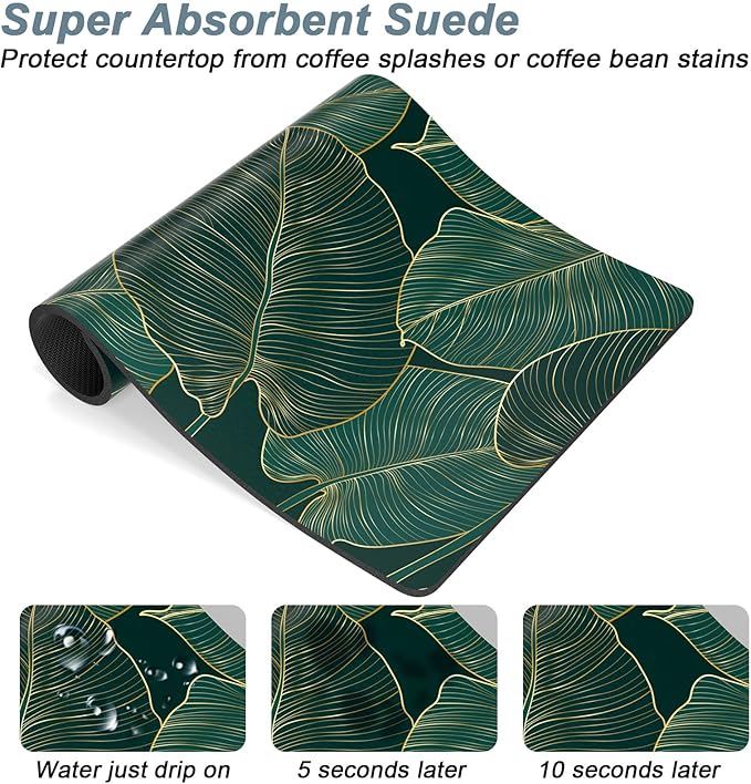 Rnivvi Coffee Mat, 12" x 19" Cute Tropical Theme Coffee Bar Mats for Espresso Machine Station Accessories and Organizer, Hide Stain Rubber Backed Absorbent Dish Drying Pad for Kitchen Counter, Palm - Image 3