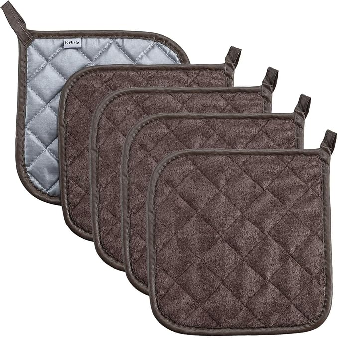 Pot Holders Cotton Made Machine Washable Heat Resistant Potholder, Pot Holder, Hot Pads, Trivet for Cooking and Baking (5, Brown) by Joyhalo