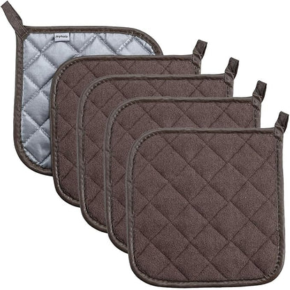Pot Holders Cotton Made Machine Washable Heat Resistant Potholder, Pot Holder, Hot Pads, Trivet for Cooking and Baking (5, Brown) by Joyhalo