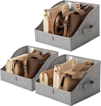 GRANNY SAYS Trapezoid Storage Bins, Closet Storage Bins, Purse Storage, Linen Closet Organizers and Storage, Storage Bins for Shelves, Dark Gray, Medium, 3-Pack