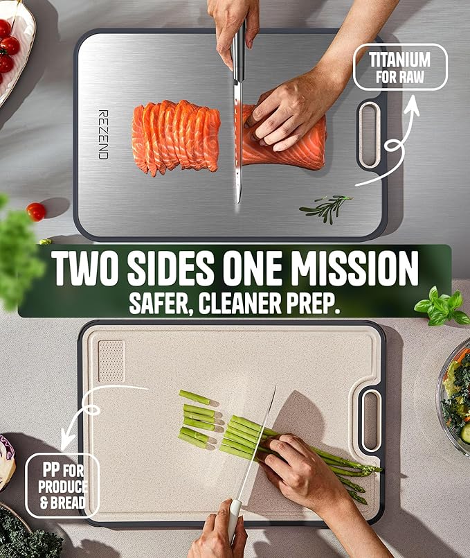 Titanium Cutting Board Set of 3, Dual Sided Design Non Toxic Cutting Boards for kitchen Beyond Food-Grade Chopping Board for Hygienic Food Prep, Extra Large (M/L/XL), Knife-Friendly, with Juice Groove - Image 4
