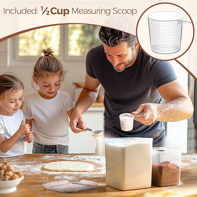 ComSaf Flour Sugar Storage Containers Set of 3 (5.2L/5.5Qt) (2.5L/2.6Qt*2), Large Airtight Food Storage Containers with Lids, Plastic Canisters Sets for Kitchen, Pantry Organizers for Rice and Baking - Image 7