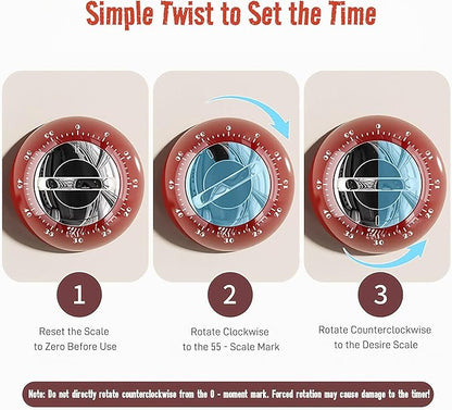 Magnetic Mechanical Kitchen Timer - Wind Up 60 Minutes Countdown Timer, No Batteries Needed, for Cooking, Baking, Classroom, Study & Desk Use (White)