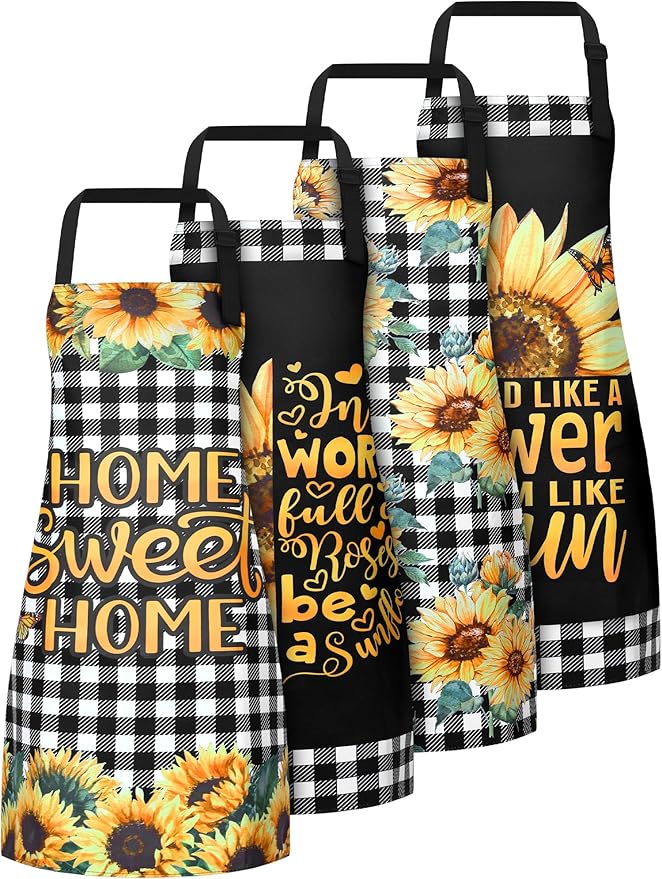 Geetery 4 Pcs Chicken Aprons for Women Rooster Print Apron Waterproof Adjustable for Kitchen Cooking by Geetery