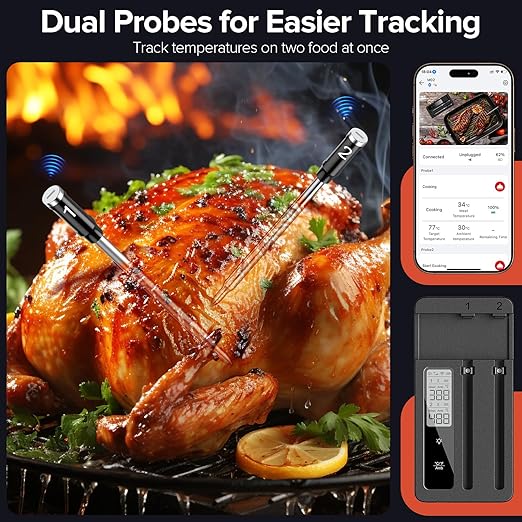 Smart Wireless Meat Thermometer with Dual Probes, Bluetooth & WiFi Combo, High Precision & Fast Response for BBQ, Grill, Smoker, Oven, Air Fryer - Image 4