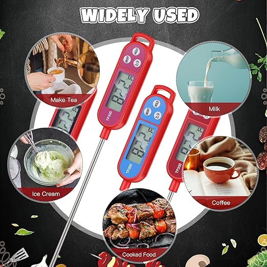 Copkim 8 Pcs Meat Food Thermometer Food with Probe Water Liquid Instant Read Digital Thermometer Kitchen Cooking Supplies for Cooking BBQ Milk Yogurt (Red,Black,Pink,Blue) - Image 6